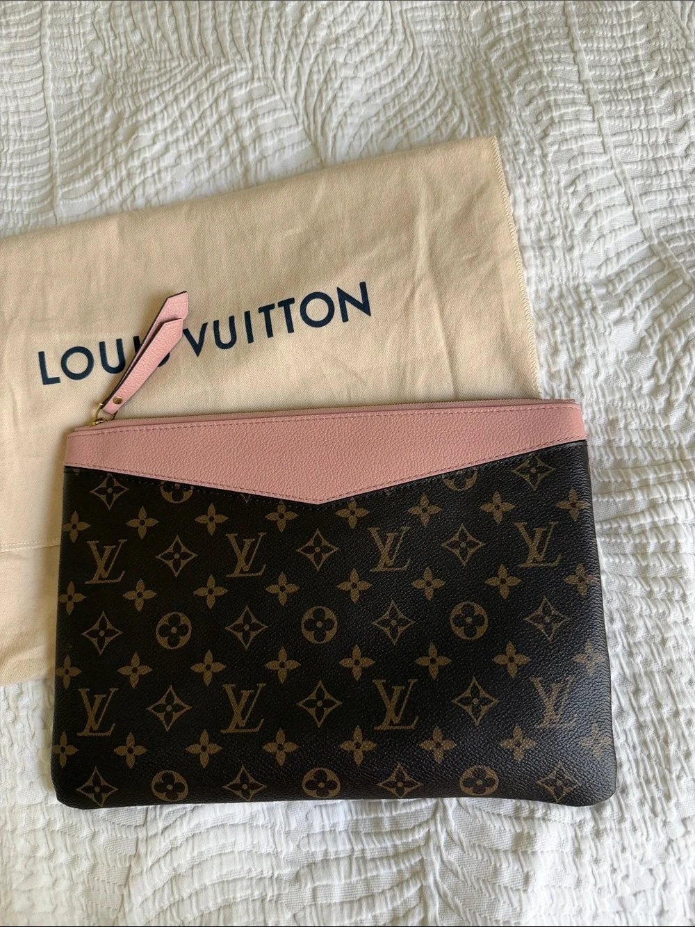 Louis Vuitton Brown Monogram Pouch with Pink Trim